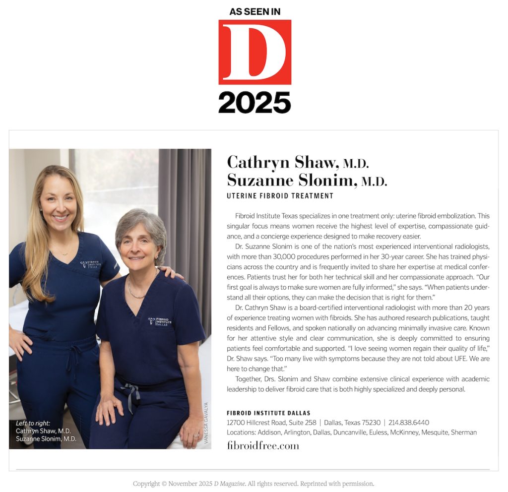 d magazine best doctors 2025 fibroid institute dallas cathryn shaw suzanne slonim