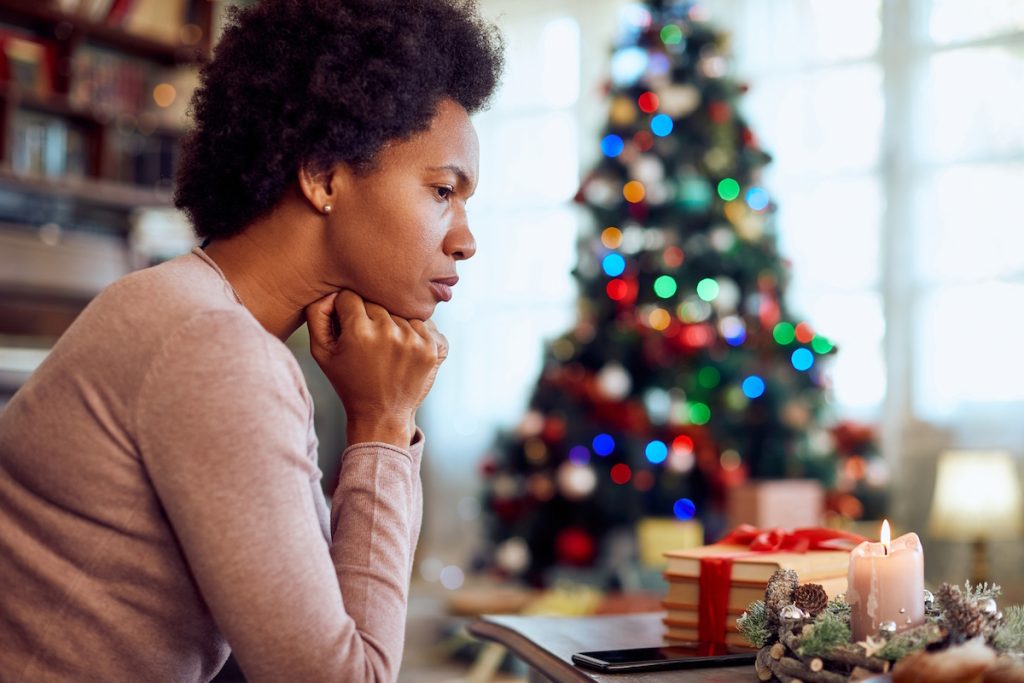 heavy periods Christmas woman serious sad