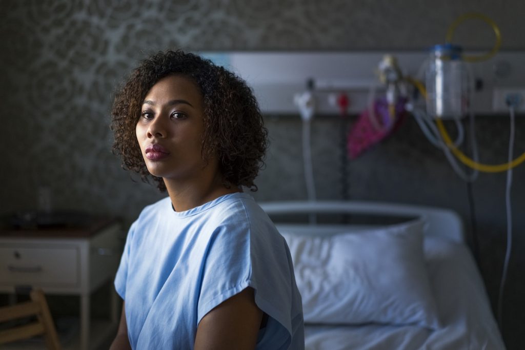 myomectomy fibroid removal thoughtful patient sitting at hospital